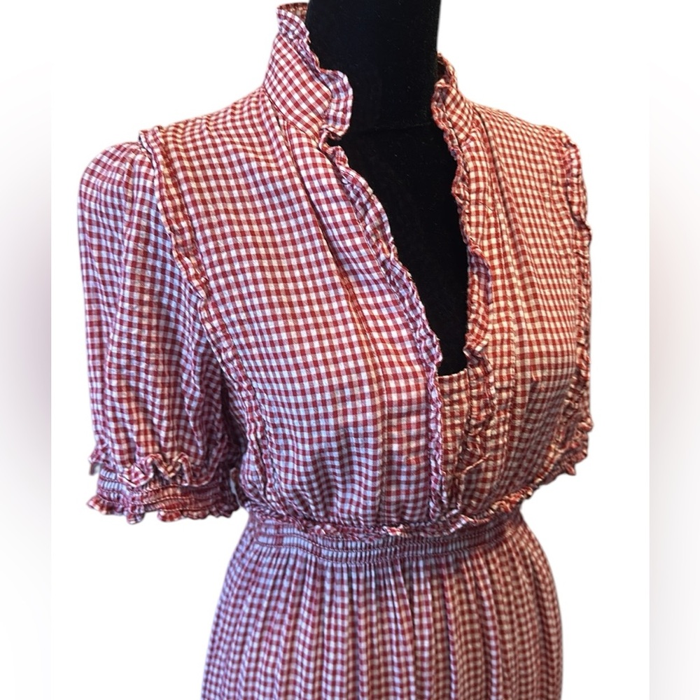Max Studio Red Gingham Tiered Dress with Puff Sleeves - Picture 14 of 14